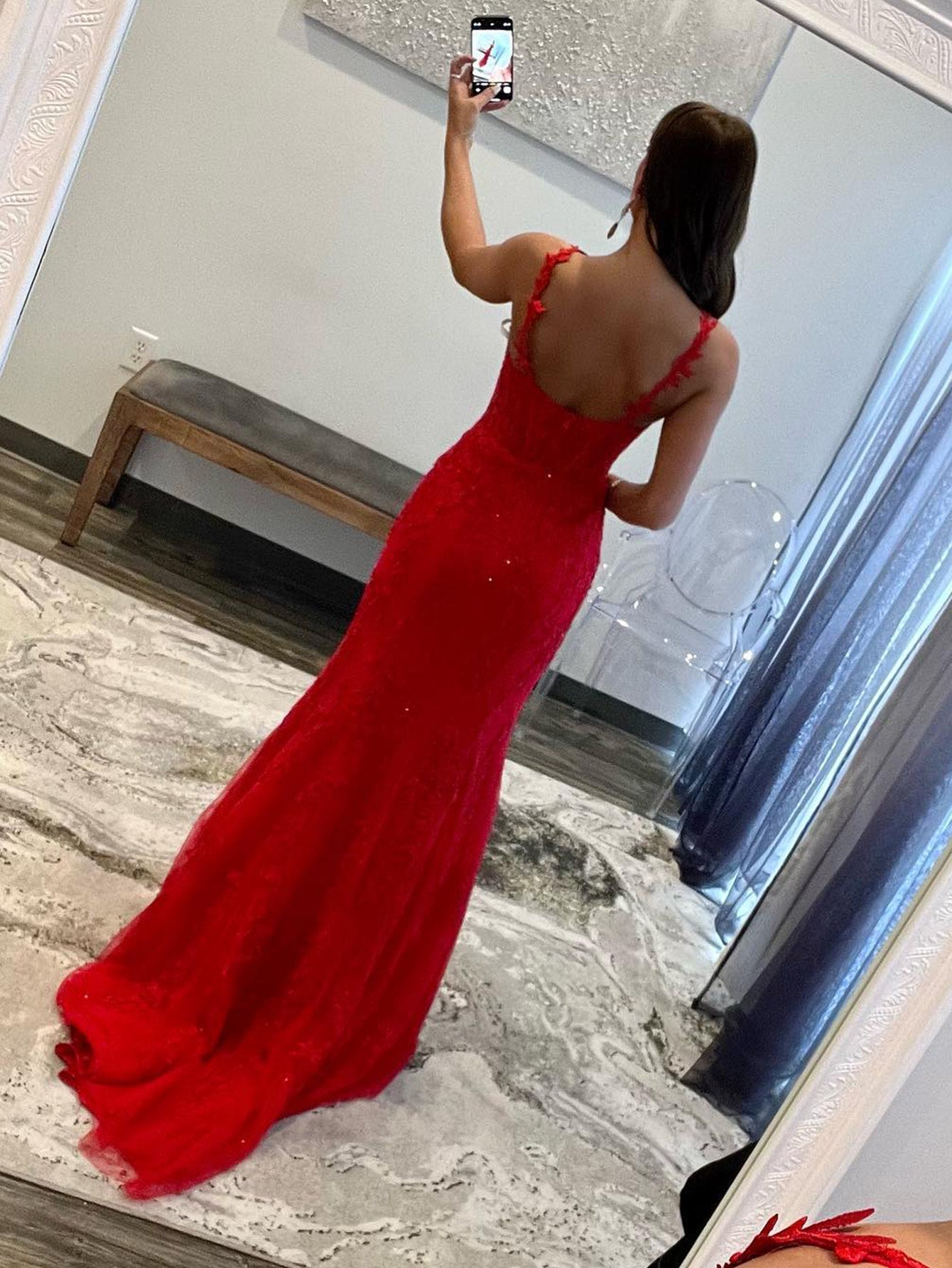 Morgan |Red Mermaid Halter Lace Mermaid Long Prom Dress