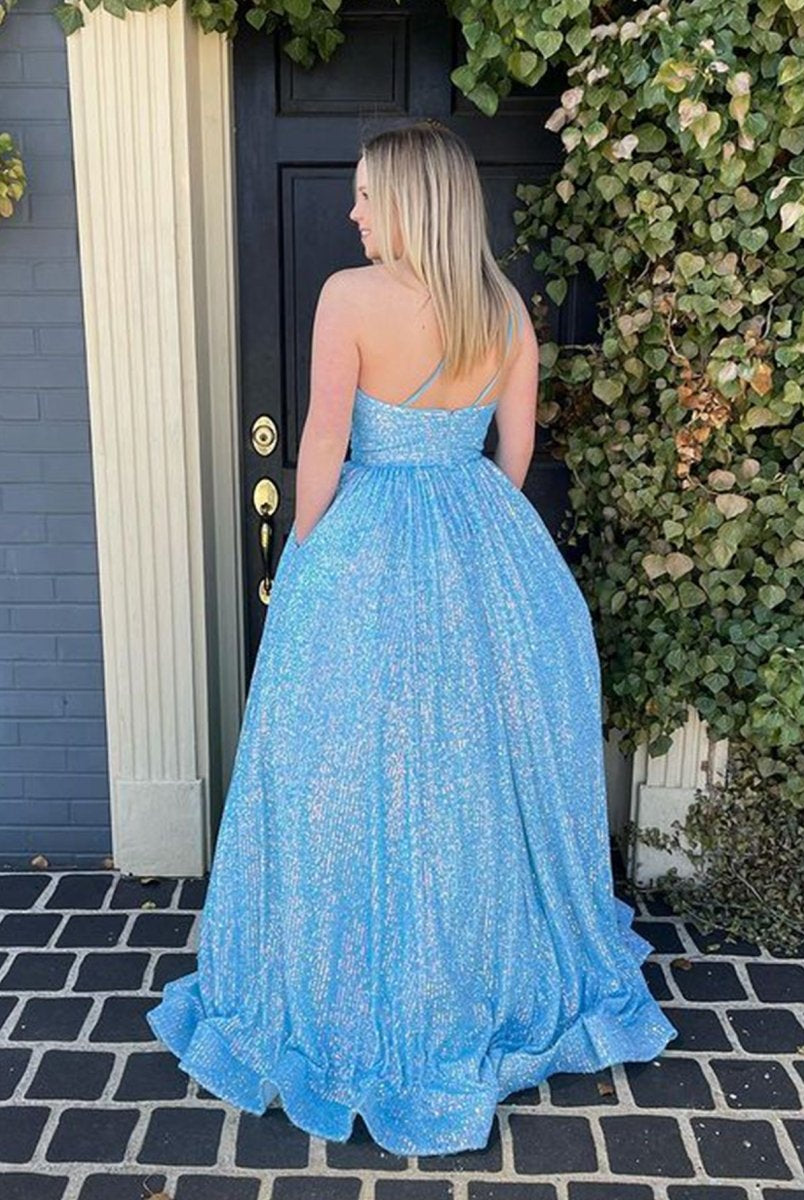 Charlee |A-Line One Shoulder Sequins Prom Dress with Pockets