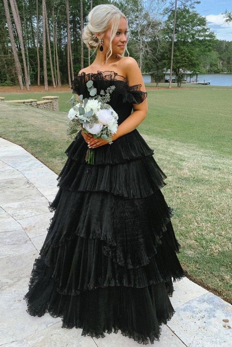 Vanessa |Strapless A-Line Tiered Crinkled Tulle Prom Dress