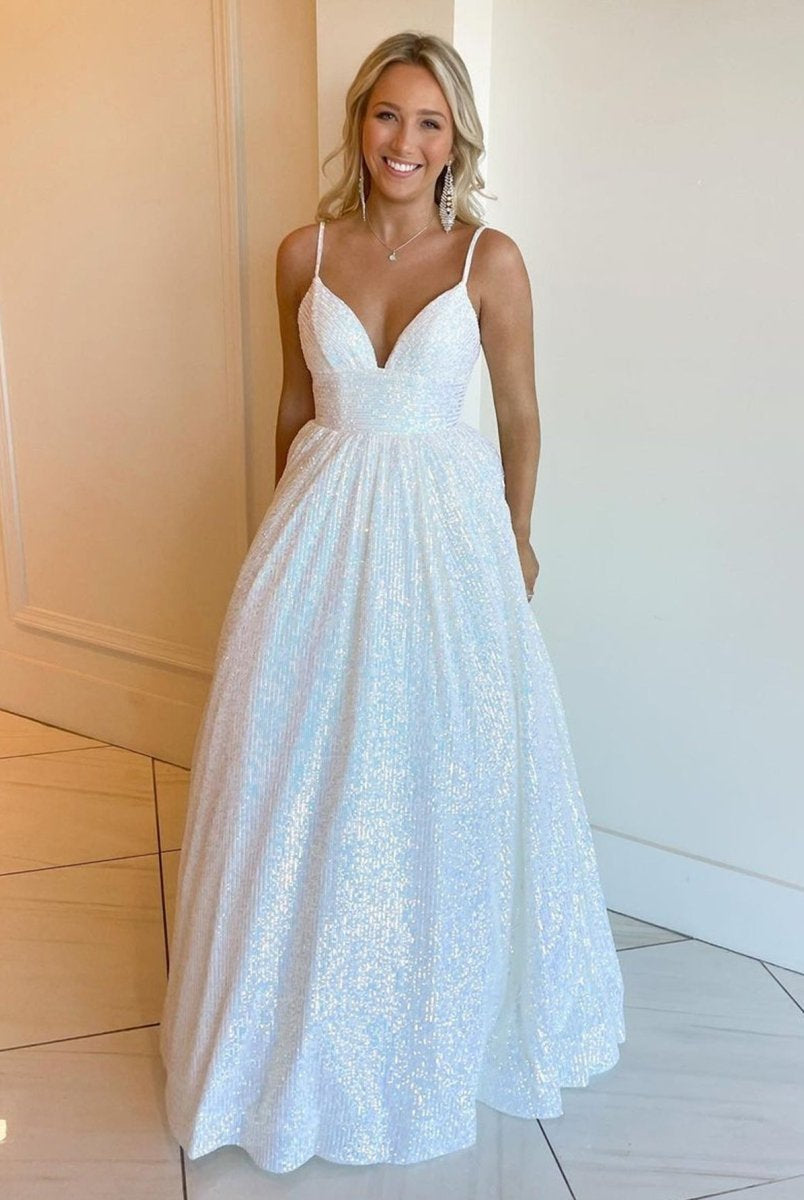 Hayden |A-line V Neck Sequins Long Prom Dress