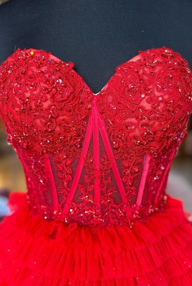 Adelyn |A-Line Sweetheart Tiered Long Tulle Prom Dress