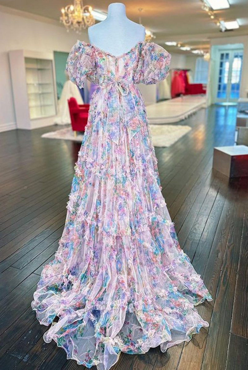 Sydney |A Line Sweetheart Printed Tulle Long Prom Dress