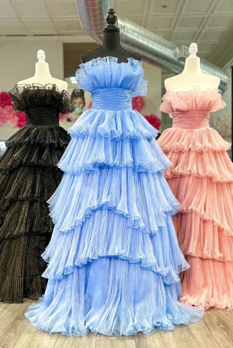 Vanessa |Strapless A-Line Tiered Crinkled Tulle Prom Dress