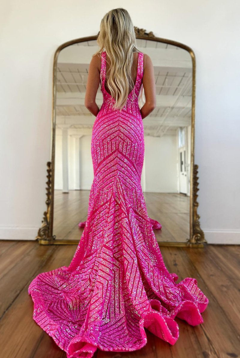 Nina | Red Mermaid Deep V Neck Sequins Prom Dress