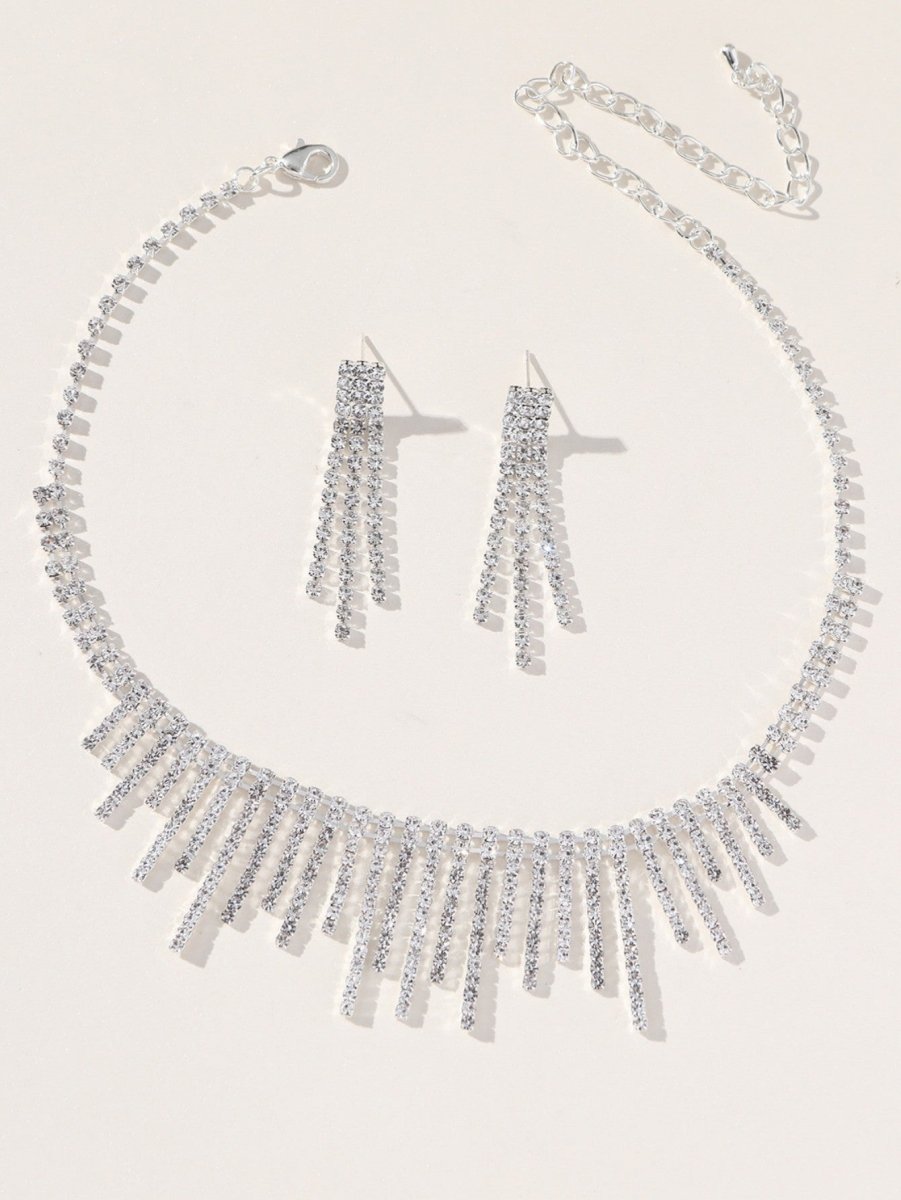 Tassel Necklace Earrings Pendant Two Piece Set - KissProm