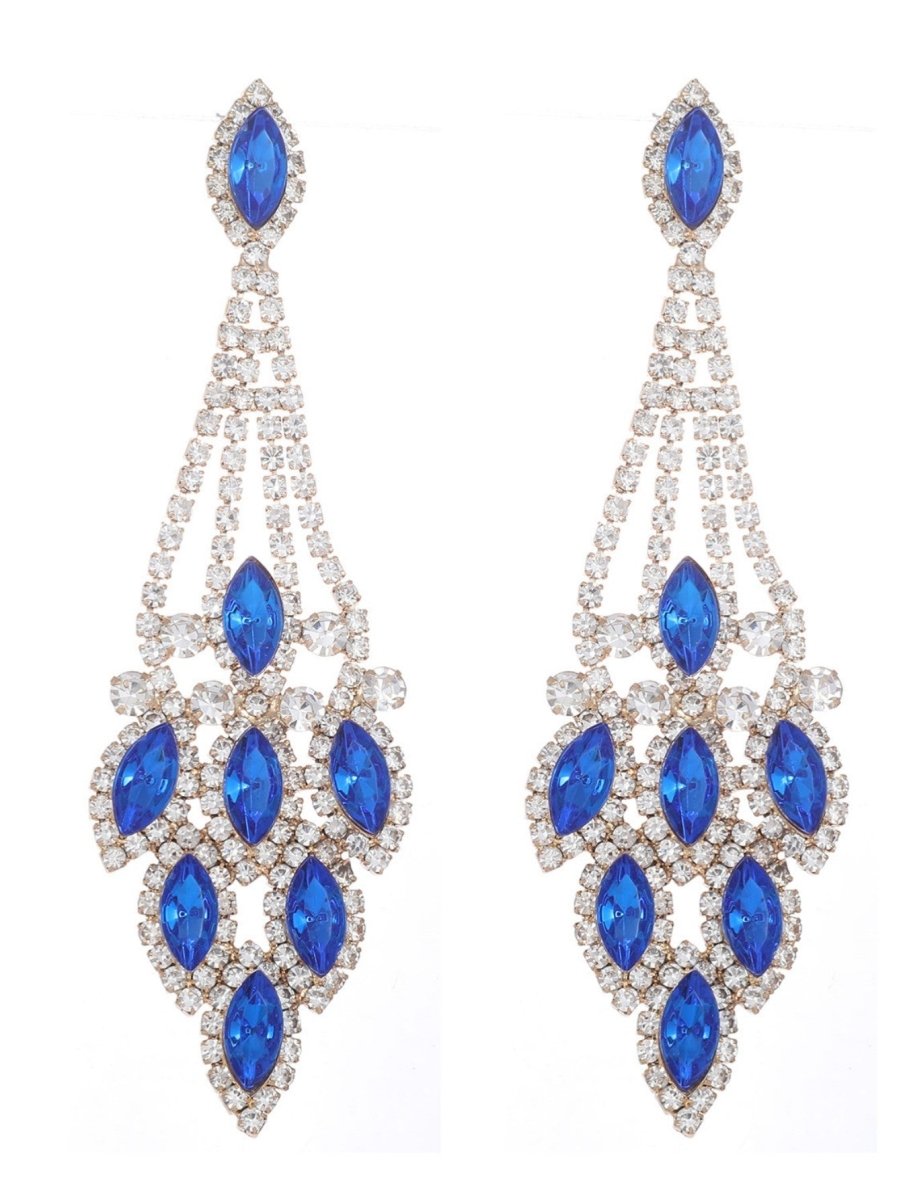 Blue Statement Rhinestones Tassel Long Earrings - KissProm
