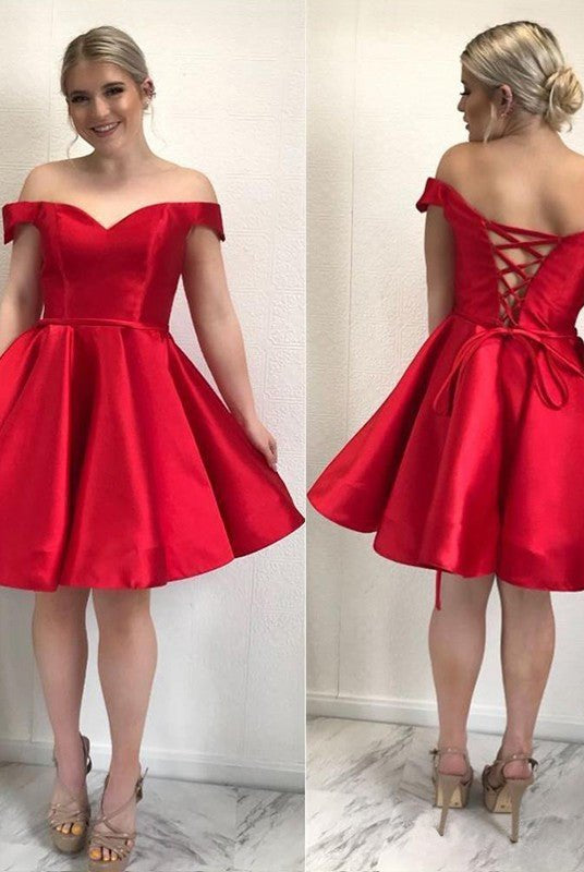 Suri |A-Line Satin Off-Shoulder Homecoming Dress