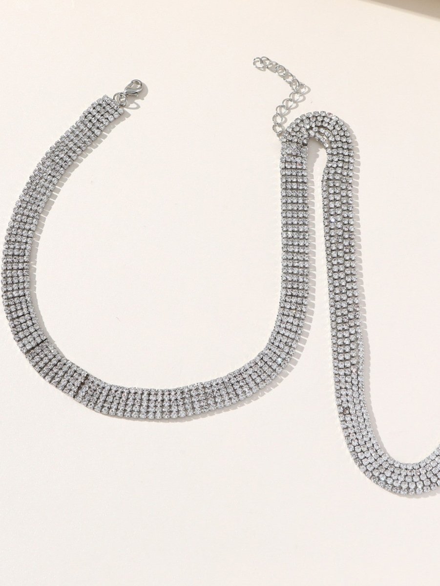 Silver Simple Tassel Rhinestones Necklace - KissProm