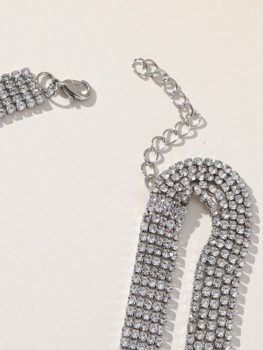 Silver Simple Tassel Rhinestones Necklace - KissProm