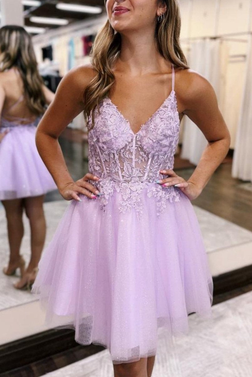 Althea |A-Line Backless Tulle Appliqued Homecoming Dress