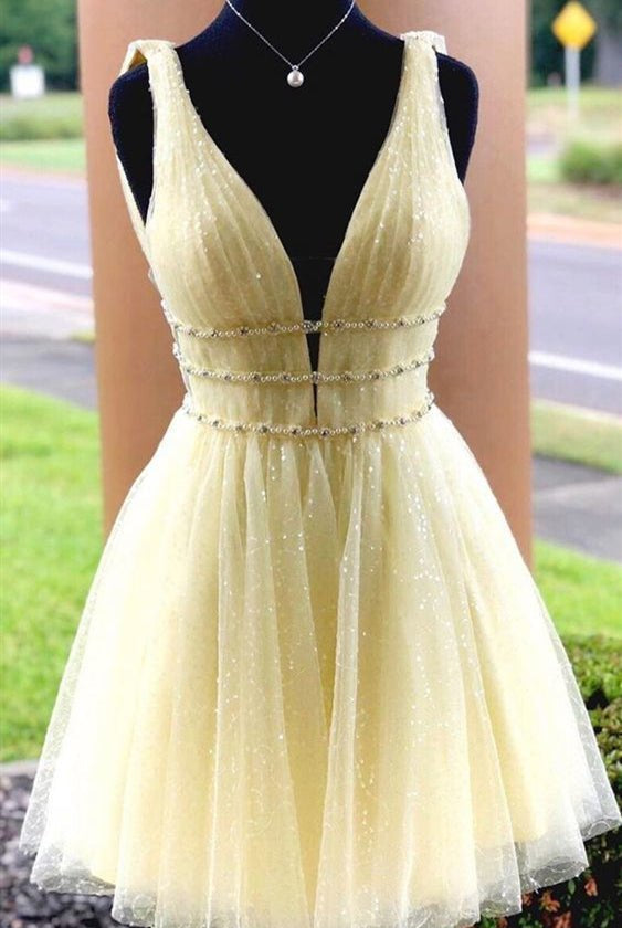 Thalia |A Line Tulle V Neck Homecoming Dress With Beading