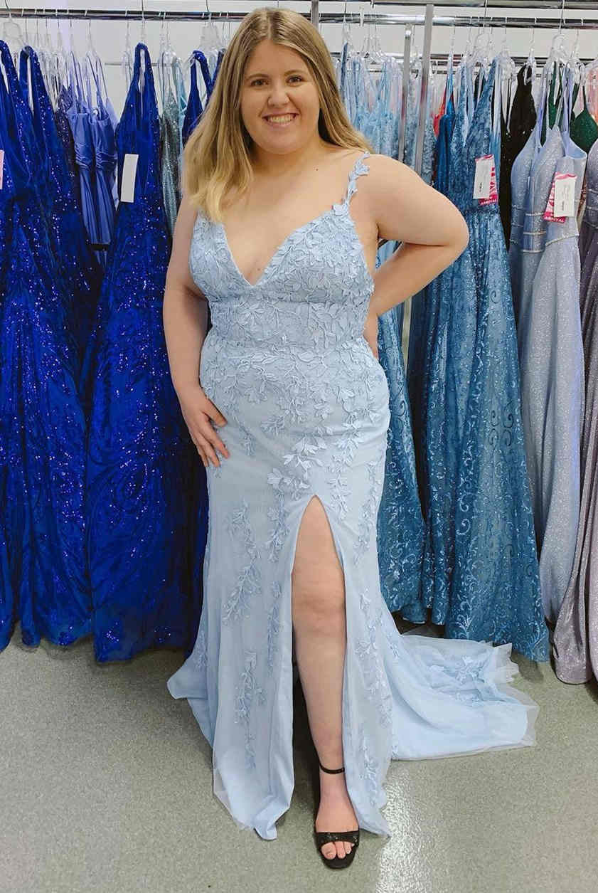 Kalista | Elegant V-Neck Light Yellow long Prom Dress with Lace Appliques