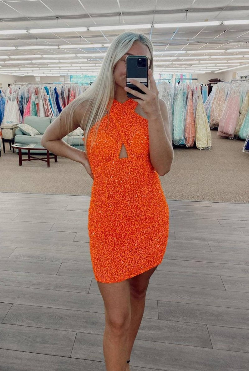 Lynn |A-line Sheath Backless Hot Pink Sequins Homecoming Dress