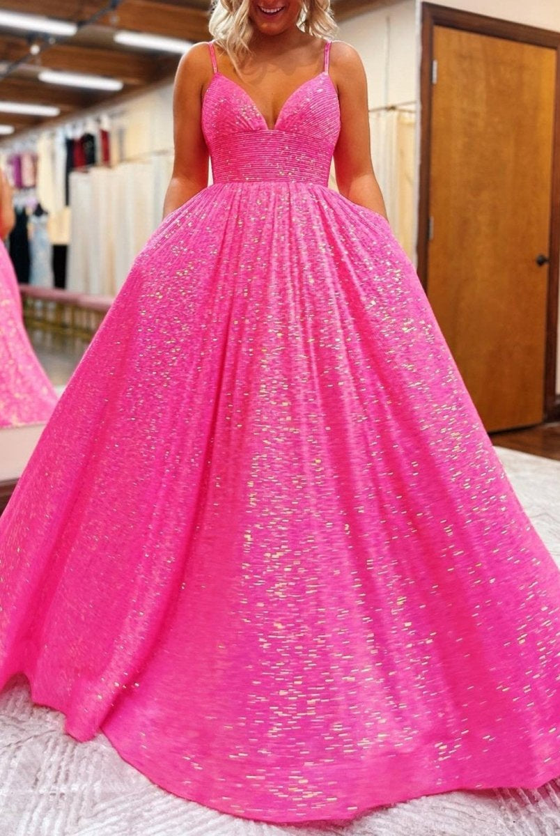 Hayden |A-line V Neck Sequins Long Prom Dress