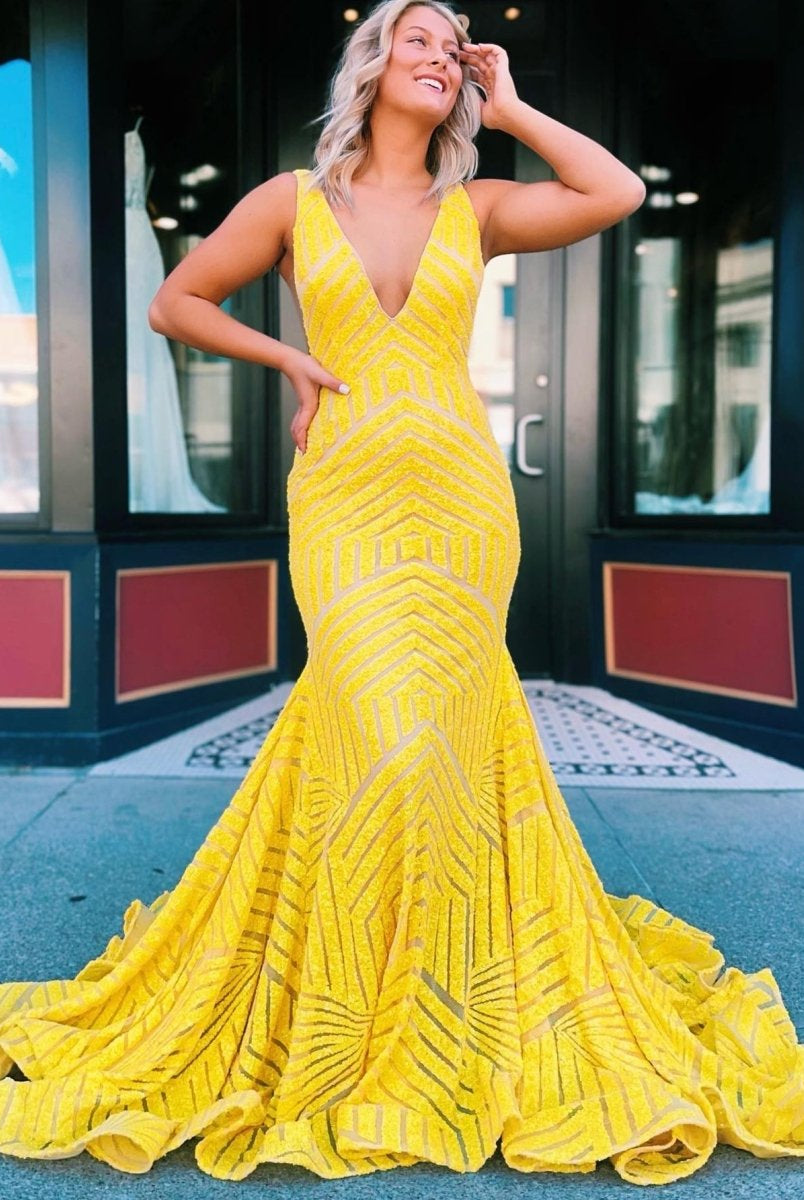 Nina |Deep V Neck Pink Sequins Mermaid Long Prom Dress