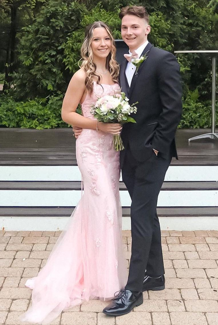 Pink Straps Mermaid Long Prom Dress with Appliques