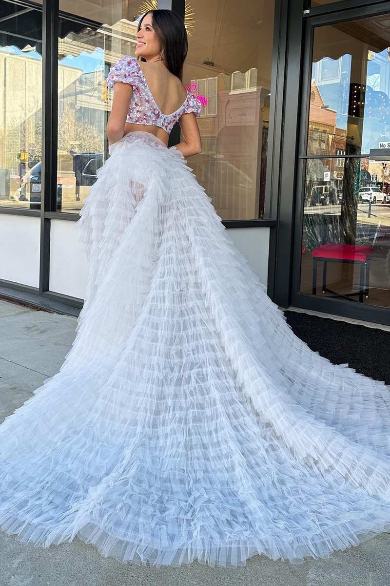 Layne |A line Square Neck Tulle Prom Dress with Ruffles - KissProm