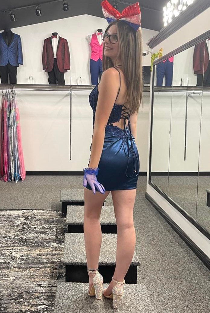 Fleur | Bodycon Satin Double Straps Keyhole Back Homecoming Dress