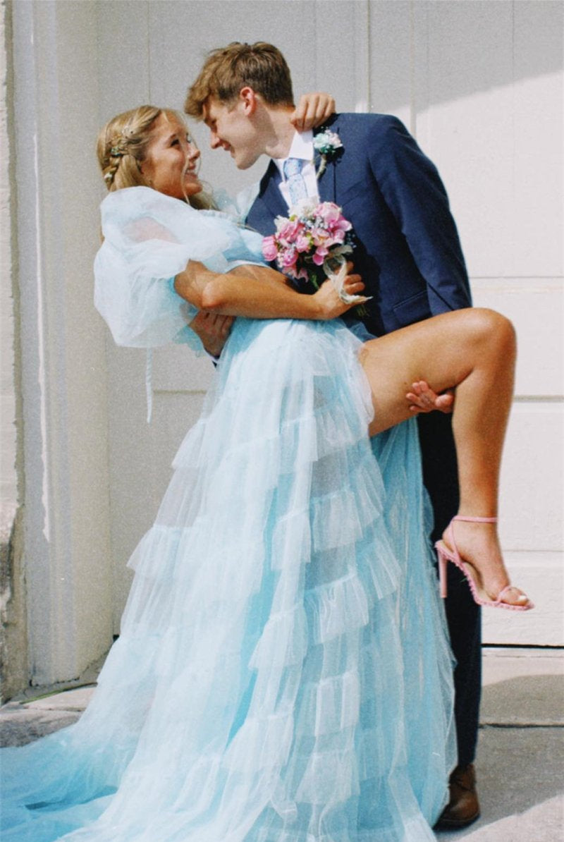 Rosalina |A Line Tow - Piece Tulle Prom Dress with Slit - KissProm