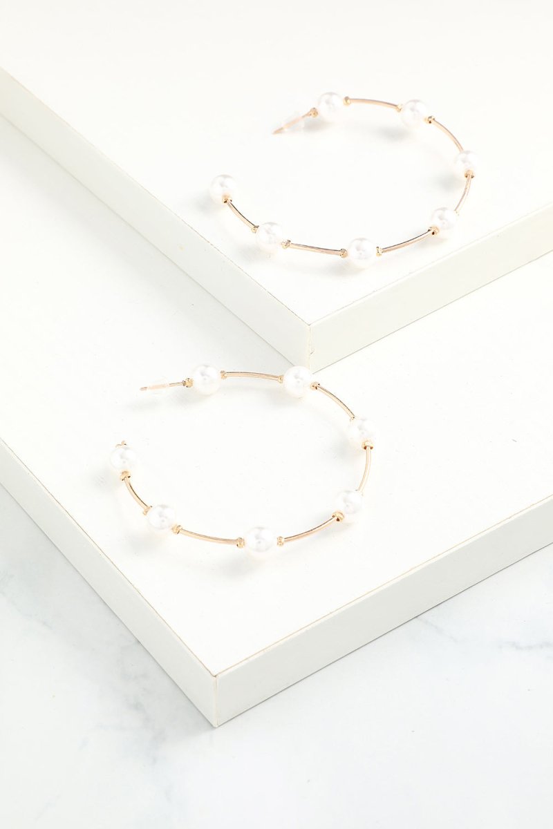 White Pearl Circle Earrings - KissProm