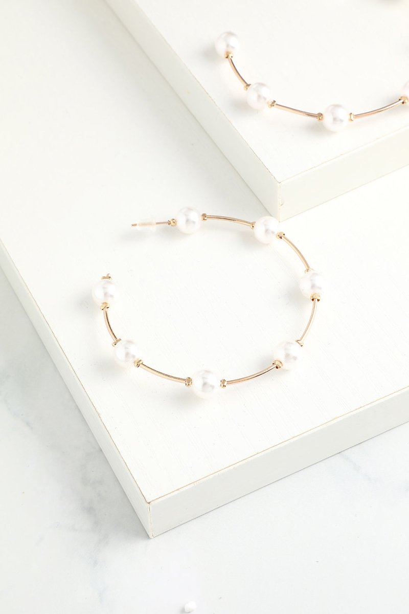 White Pearl Circle Earrings - KissProm