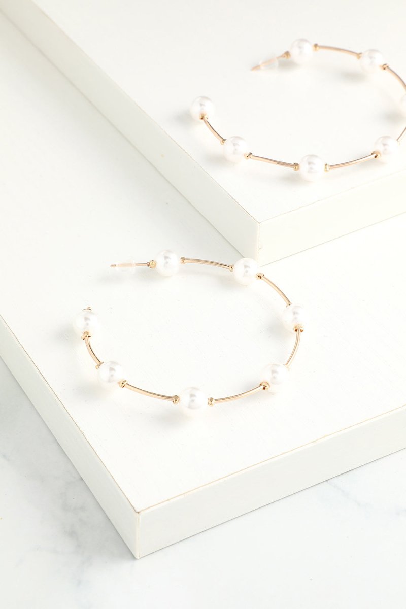 White Pearl Circle Earrings - KissProm