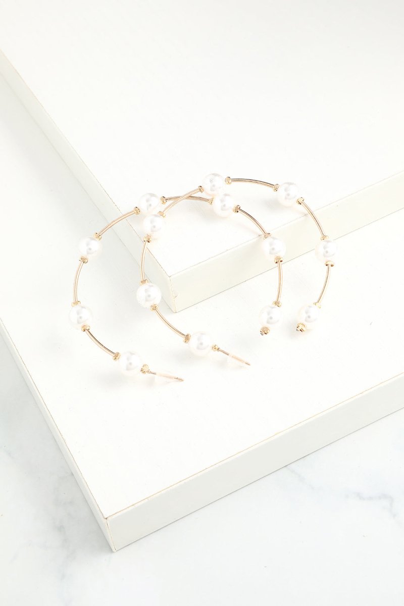 White Pearl Circle Earrings - KissProm