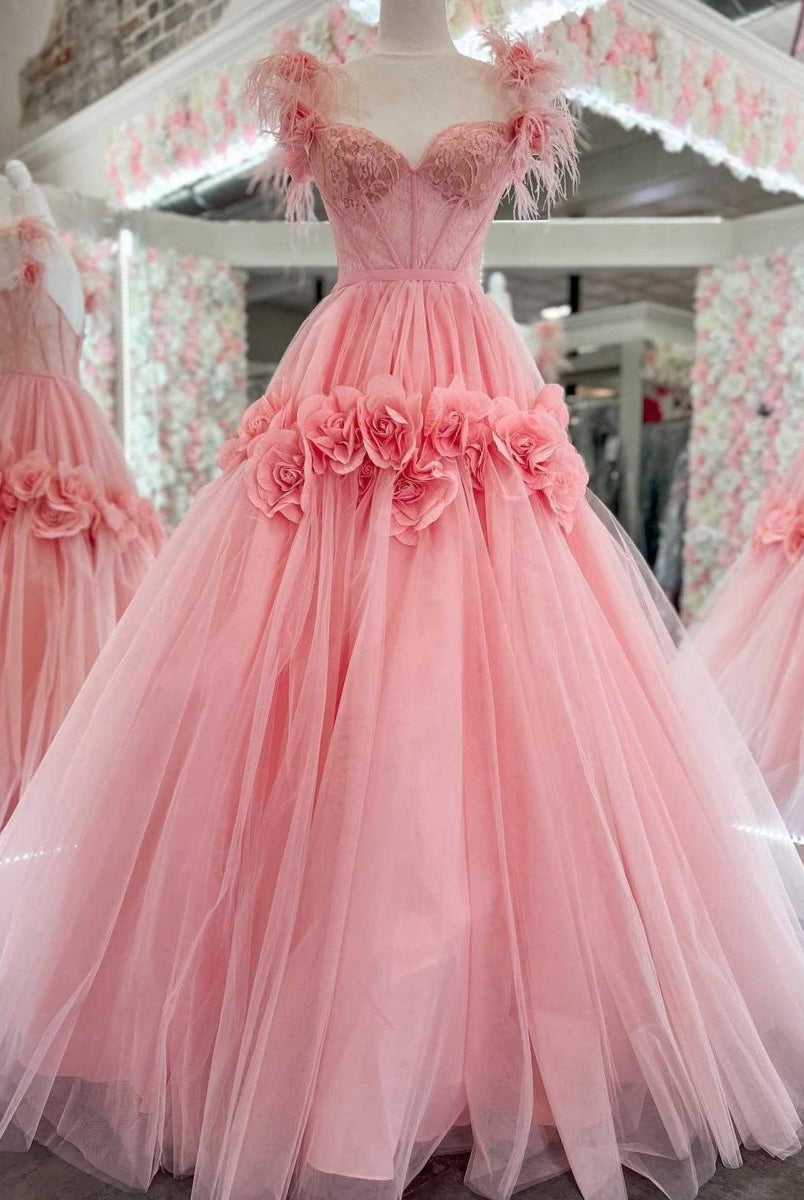 Cali |Princess A-Line Off the Shoulder Lace Tulle Prom Dress