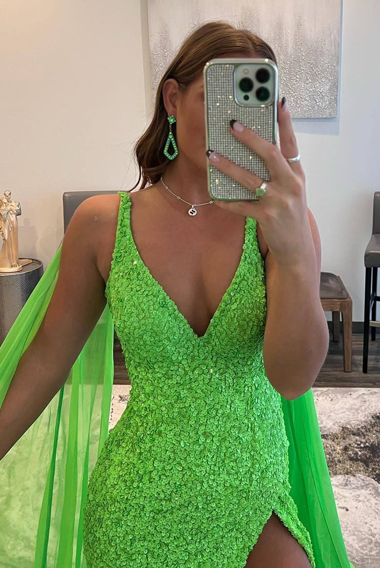 Lorelai |Mermaid V Neck Sequin Prom Dress with Slit - KissProm