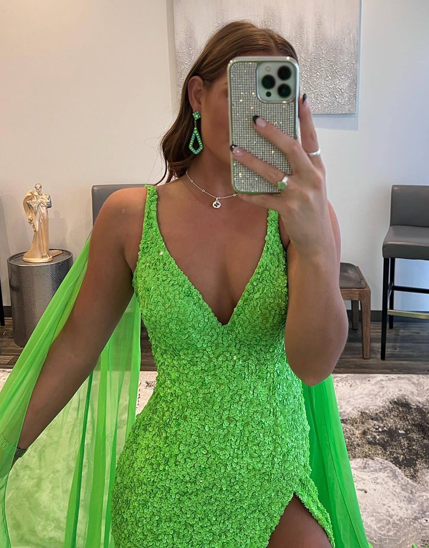 Lorelai |Mermaid V Neck Sequin Prom Dress with Slit - KissProm