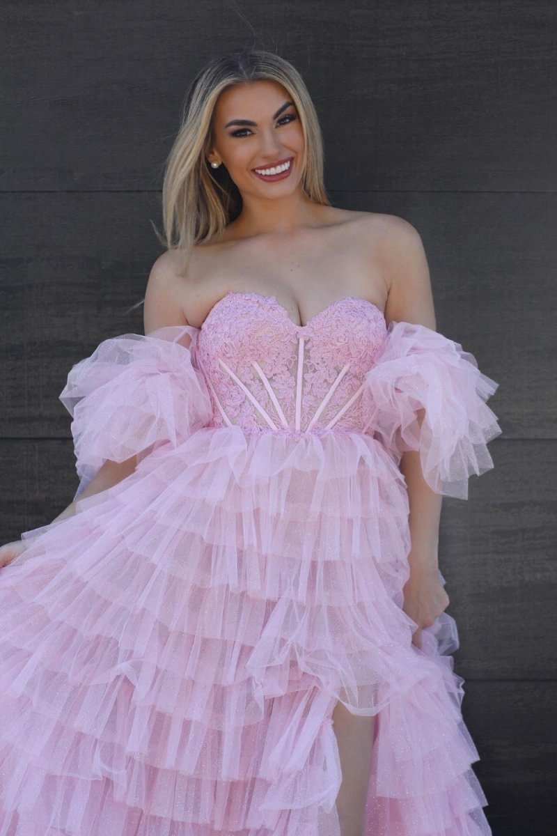 Lilian |A line Sweetheart Glitter Tulle Prom Dress with Slit - KissProm