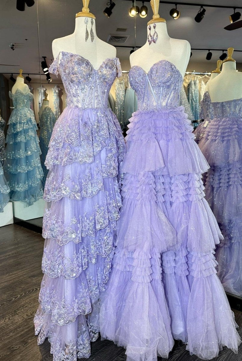 Adelyn |A-Line Sweetheart Tiered Long Tulle Prom Dress