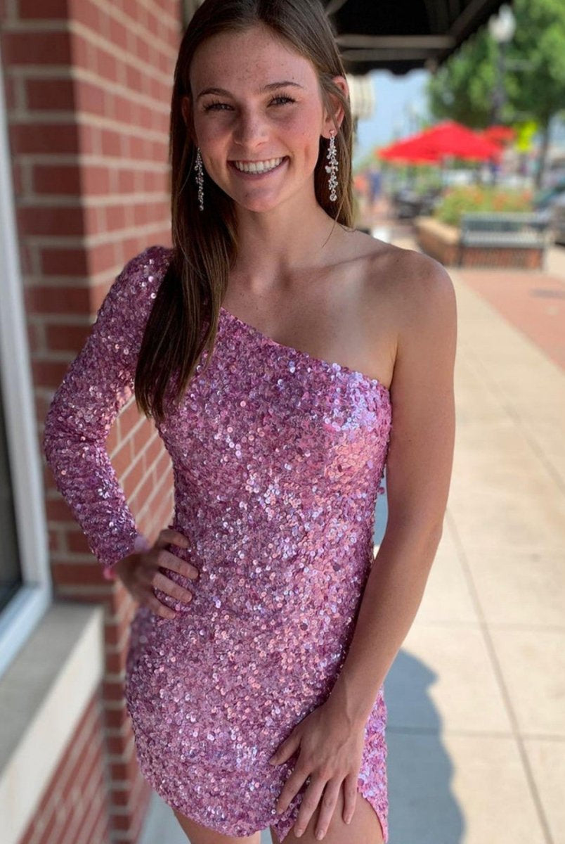 Gwendolyn |Bodycon One-Shoulder Sequins Homecoming Dress