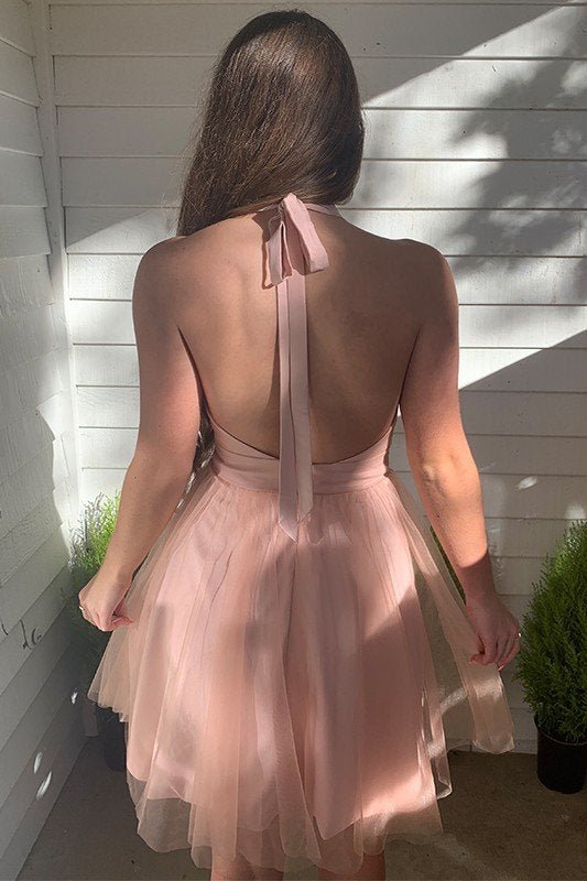 Winifred |A-line Blush Deep V-Neck Tulle Homecoming Dress