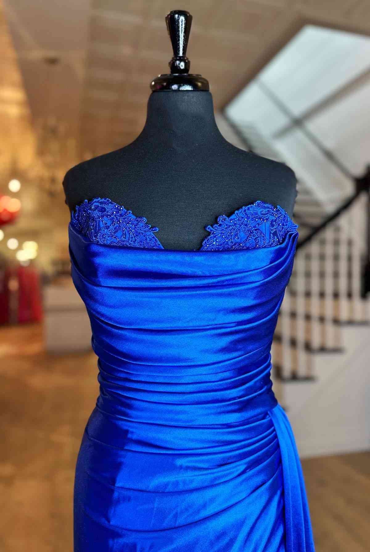 Fuchsia Strapless Mermaid Satin Pleated Long Prom Dress - KissProm