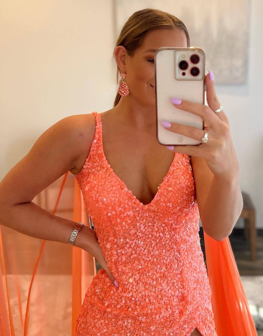 Lorelai |Mermaid V Neck Sequin Prom Dress with Slit - KissProm