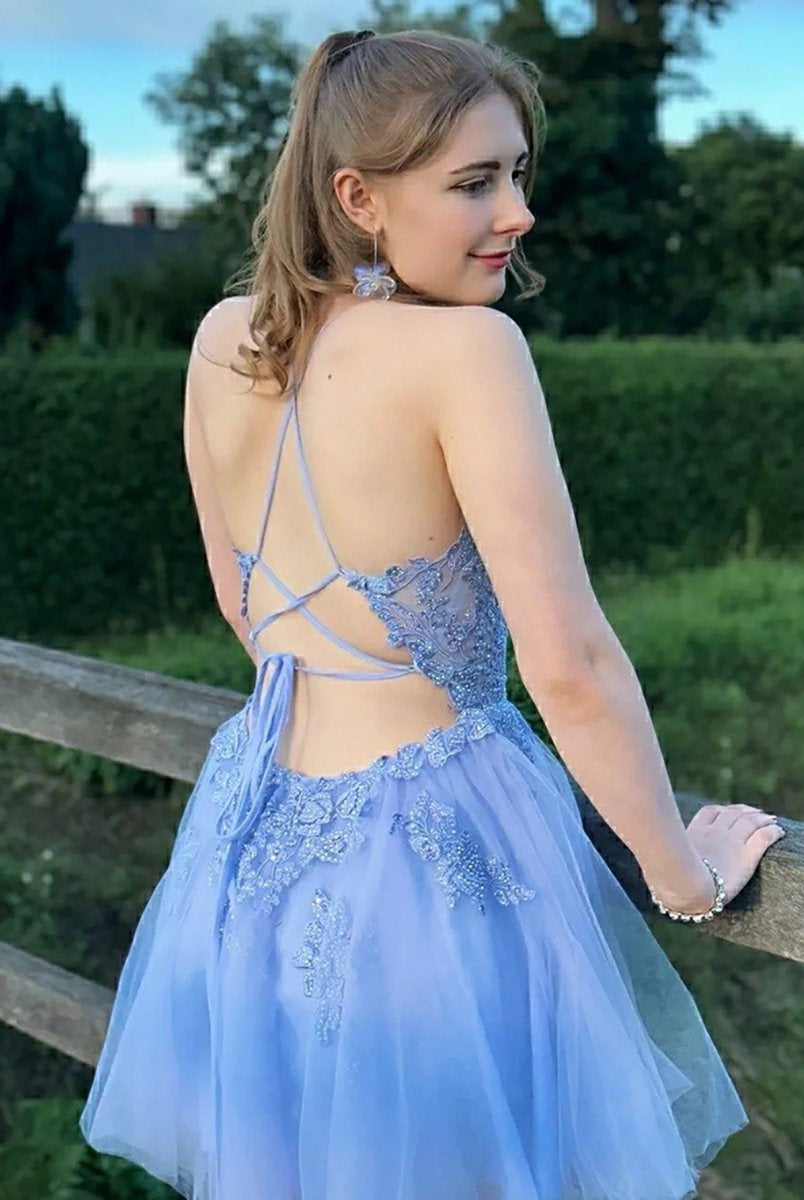 Anya | A Line Applique BlushTulle Short Homecoming Dress