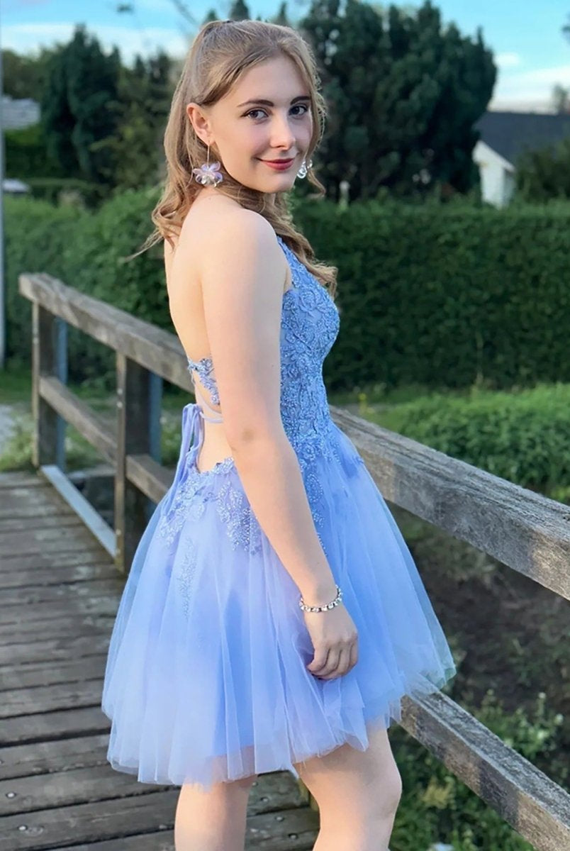 Anya | A Line Applique BlushTulle Short Homecoming Dress