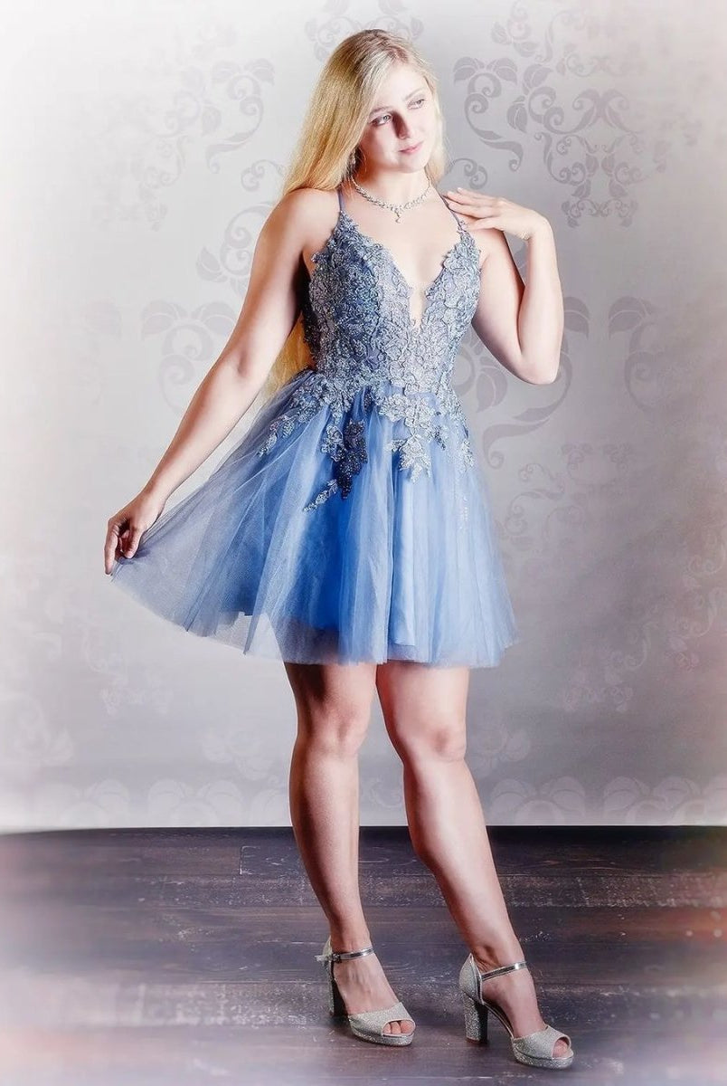 Anya | A Line Applique BlushTulle Short Homecoming Dress