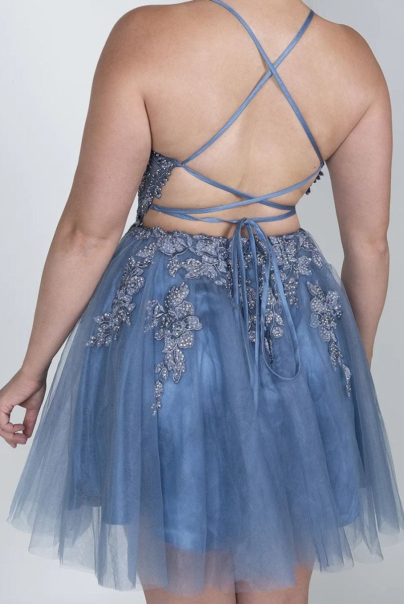 Anya | A Line Applique BlushTulle Short Homecoming Dress