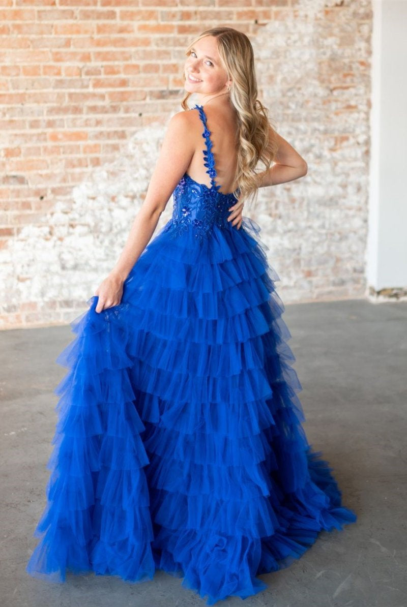 Avah | Fuchsia Layers Floral Tulle A - line Long Prom Dress - KissProm