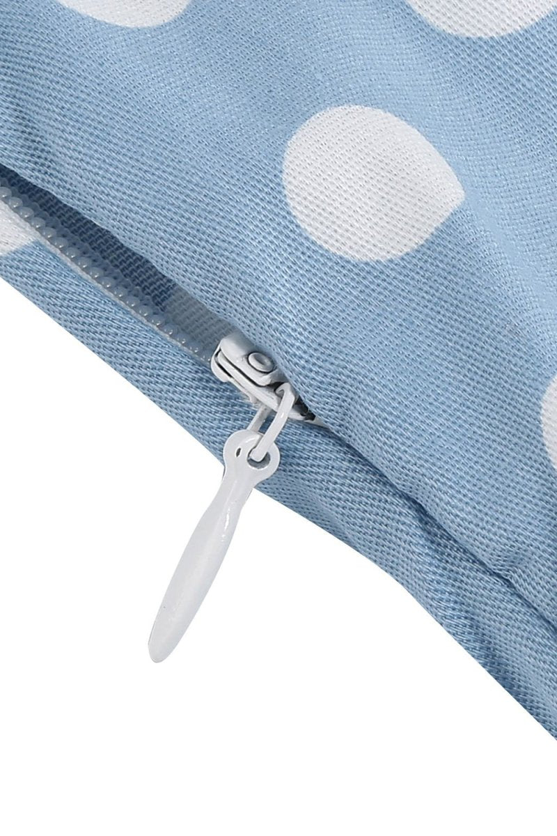 Hepburn Style V Neck Blue Polka Dots 1950s Dress - KissProm