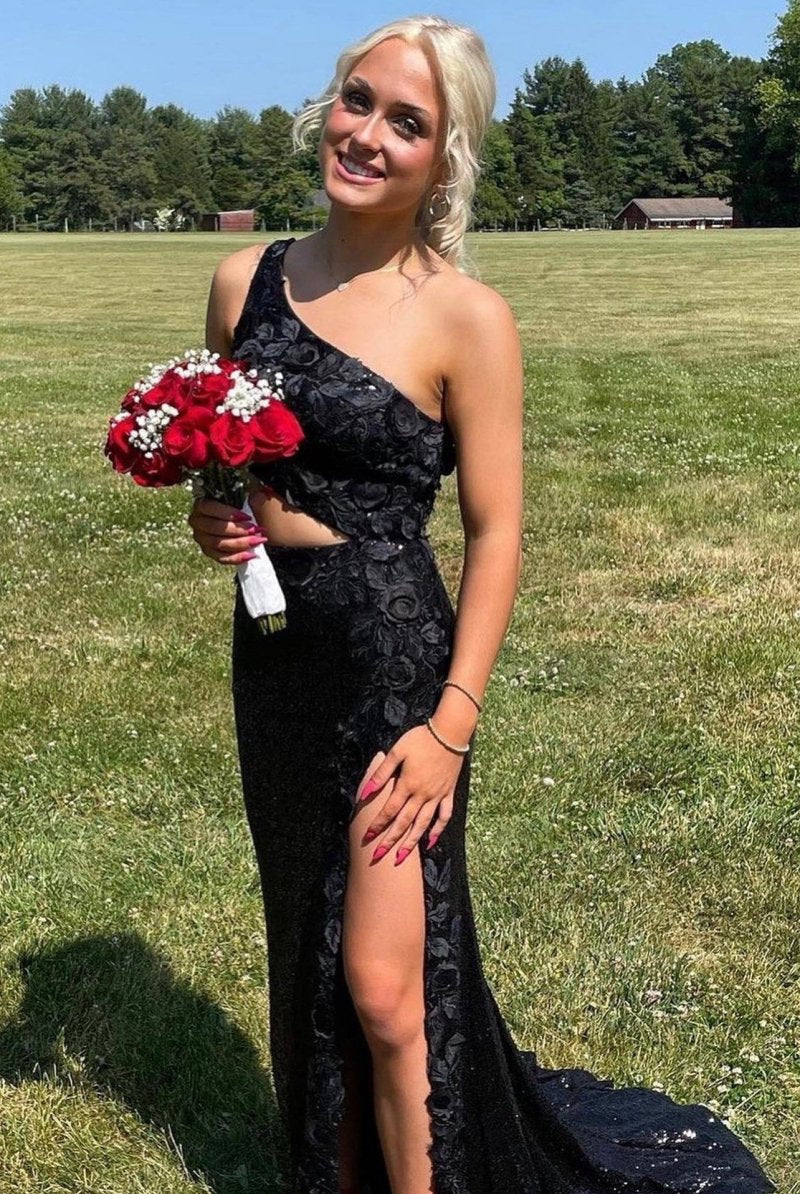 Gracelyn |Sheath One Shoulder Sequins Prom Dress with 3D Appliques