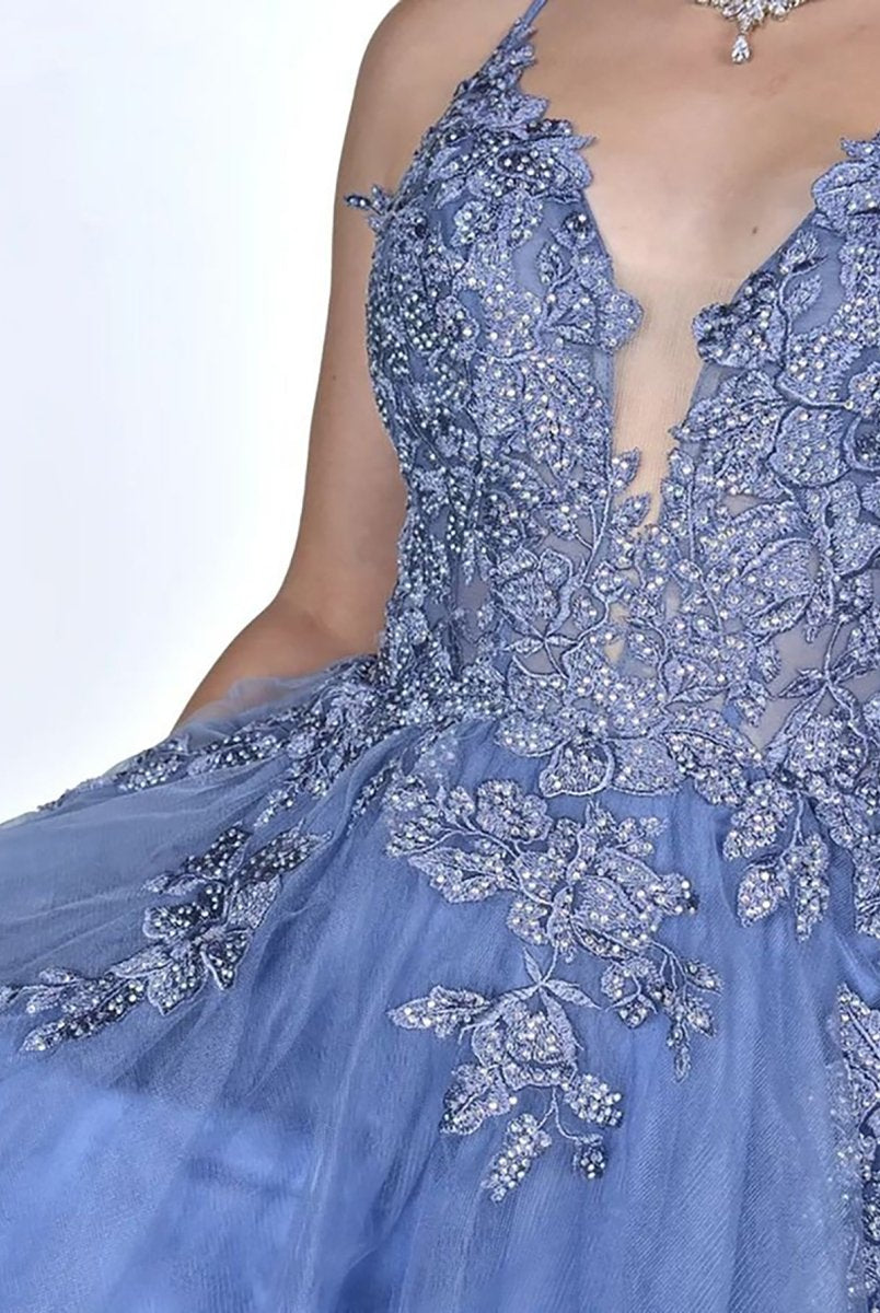 Anya | A Line Applique BlushTulle Short Homecoming Dress