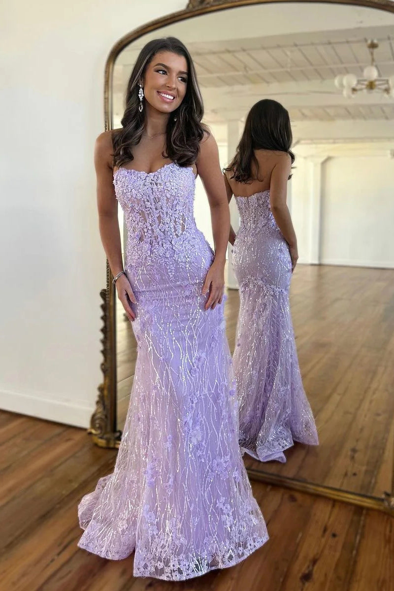 Raina |Mermaid Strapless Sequined Lace Prom Dress