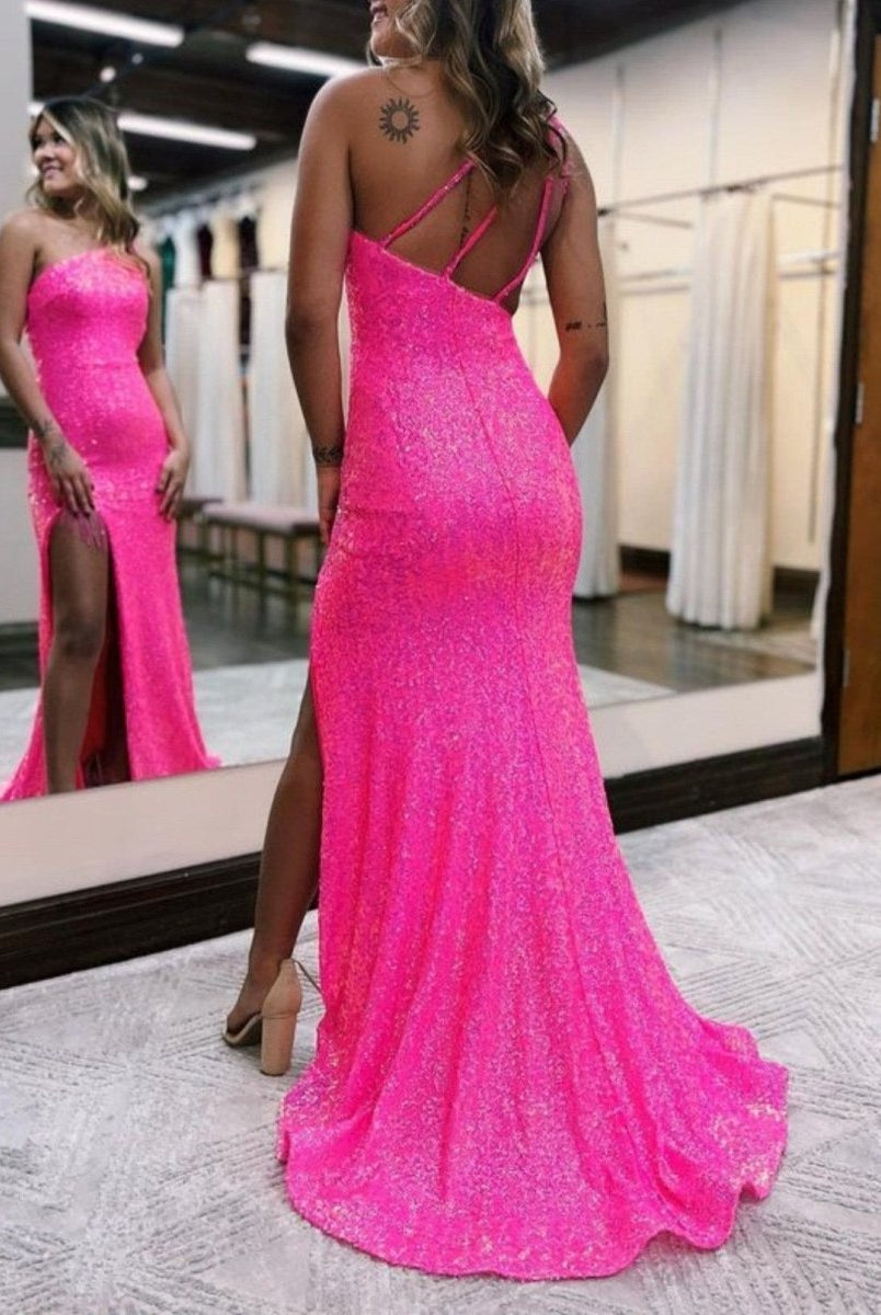 Adelina |Mermaid One-Shoulder Sequins Prom Dress With Tassels