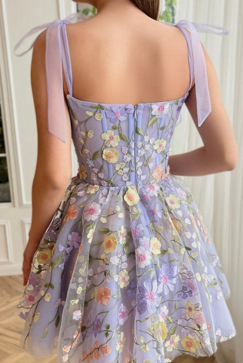 Sarah | A-Line Lilac Short Homecoming Dress with 3D Flowers