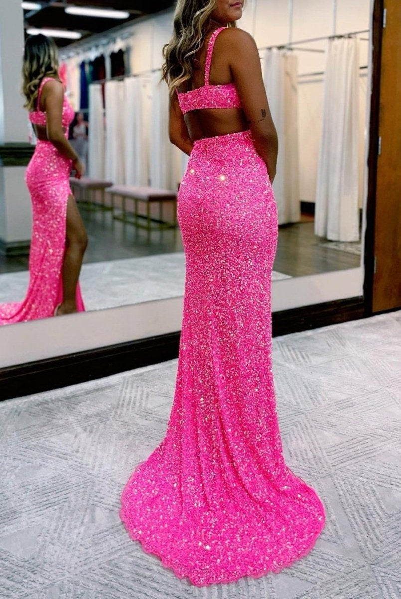 Salma |Mermaid V Neck Sequins Prom Dress with Slit