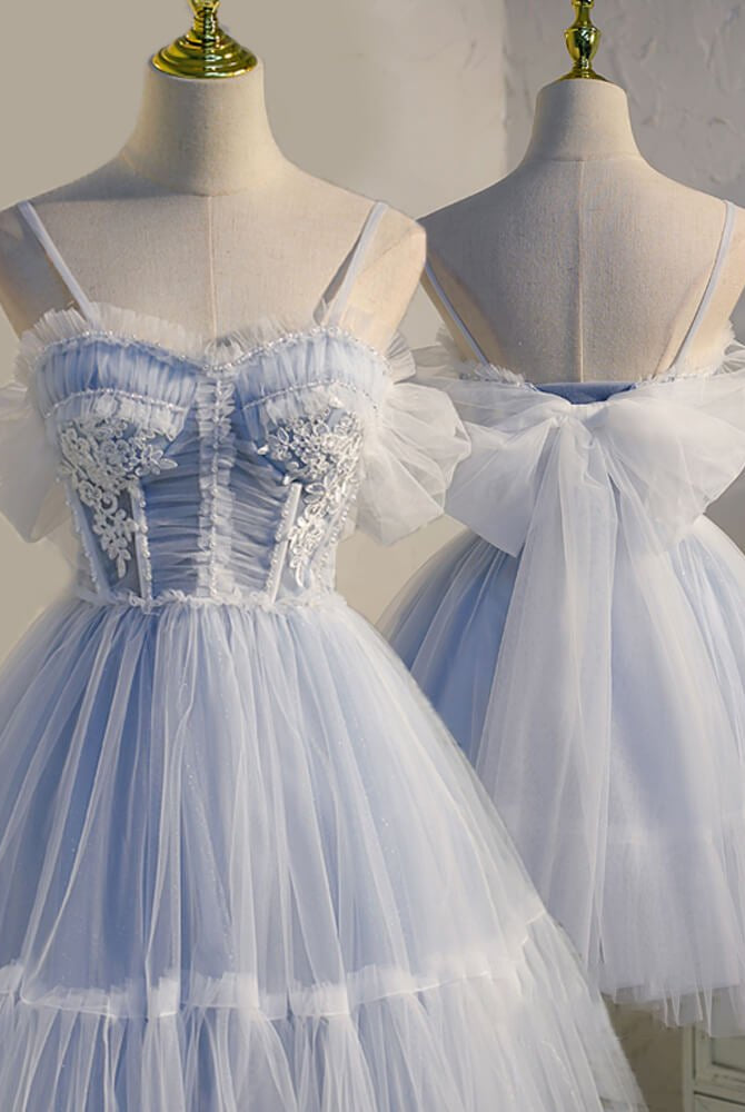 Rosa | Spaghetti Straps Tulle Lace Appliques Short Prom Dresses With Bow