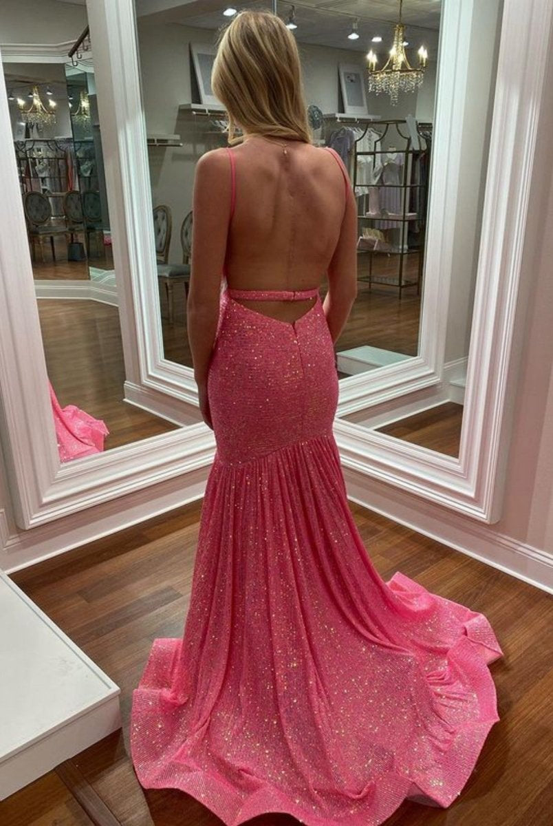 Amaris |Mermaid Orange V Neck Sequins Prom Dress - KissProm